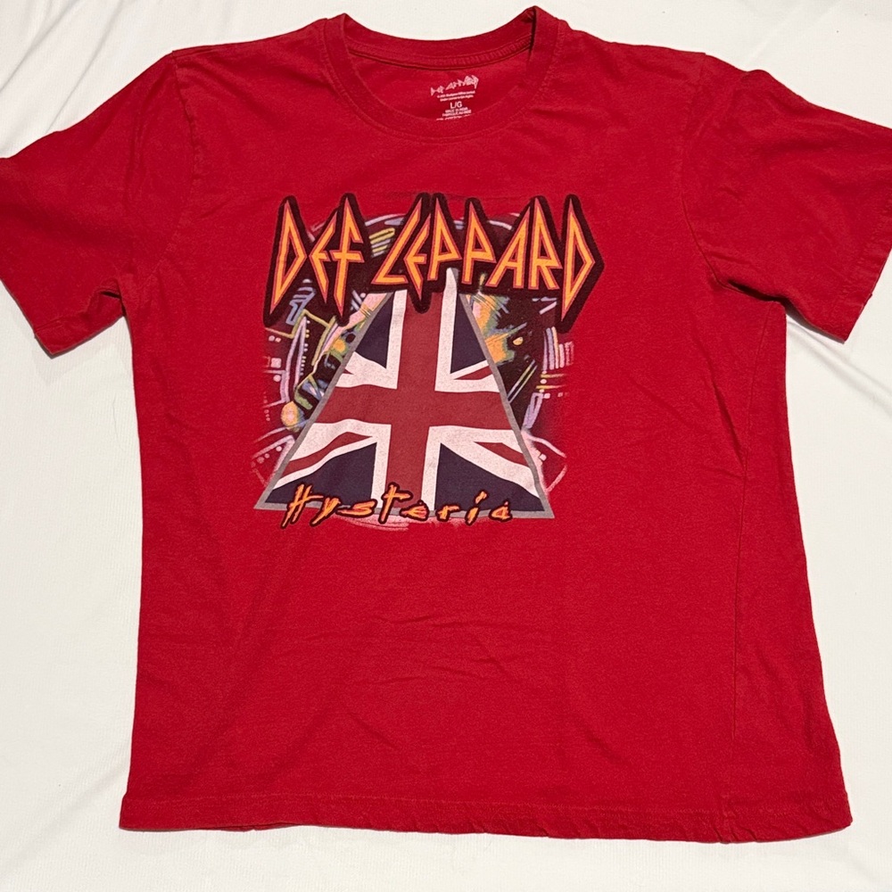 Def Leppard Hysteria Red Band Tee L - British Flag Logo